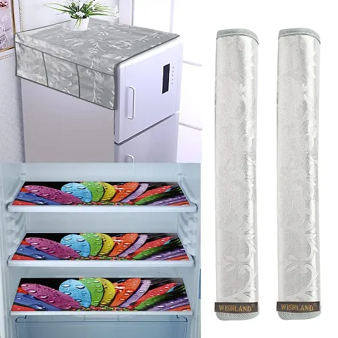 ARADENT? Fridge Cover Combo Set of 6 Pcs 1 Fridge Top Cover, 2 Fridge Handle Cover and 3 Pcs Multipurpose Fridge Mats