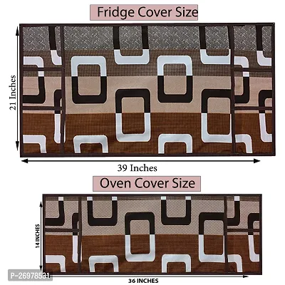 Wishlandreg; Combo Pack of Fridge Top Cover and Microwave Oven Top Cover with 4 Pockets(Brown)-thumb3