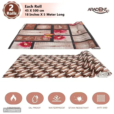 ARADENT Multipurpose Kitchen Shelf Liner 2 Roll of 5 Meter Long and 18 Inches Wide(Brown)-thumb2