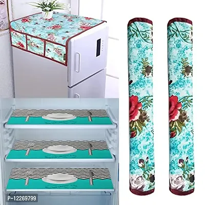 WISHLAND? Fridge Cover for Top (21 X 39 Inches), 2 Handle Cover, 3 Piece Fridge Mats (Blue Red Rose)