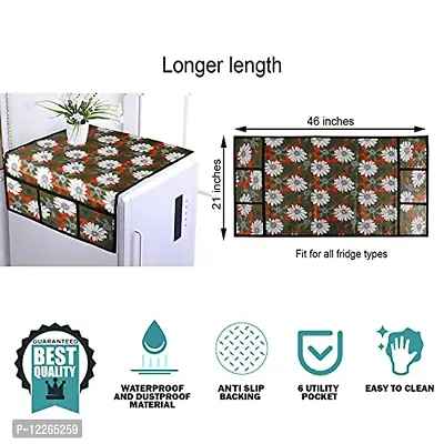WISHLAND? 1 Pc Fridge Cover for Top with 6 Pockets + 2 Handle Cover + 3 Fridge Mats(Fridge Cover Combo Set of 6 Pcs)-thumb2