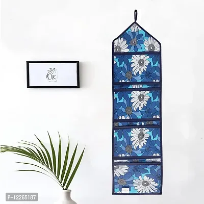 WISHLAND? PVC 4 Pockets Magazine Holder Wall Hanging Organiser(Set of 1, Blue)