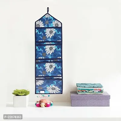 PVC 4 Pockets Magazine Holder Multipurpose Wall Hanging Organiser(Set of 1, Blue)-thumb0