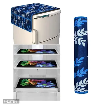 1 Pc Fridge Cover For Top With 6 Pockets + 1 Handle Cover + 3 Fridge Mats( Fridge Cover Combo Set Of 5 Pcs)-thumb0