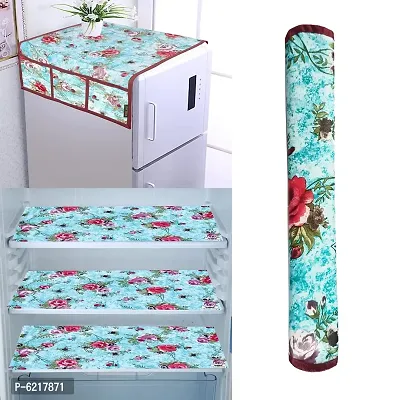 1 Pc Fridge Cover For Top With 6 Pockets + 1 Handle Cover + 3 Fridge Mats( Fridge Cover Combo Set Of 5 Pcs)-thumb0