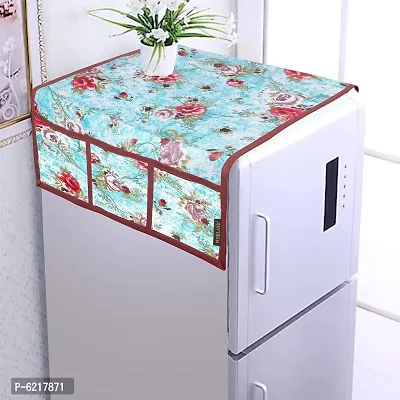 1 Pc Fridge Cover For Top With 6 Pockets + 1 Handle Cover + 3 Fridge Mats( Fridge Cover Combo Set Of 5 Pcs)-thumb3