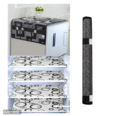 1 Pc Fridge Cover For Top With 6 Pockets + 1 Handle Cover + 4 Fridge Mats( Fridge Cover Combo Set Of 6 Pcs)