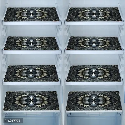 Multipurpose Refrigerator Mats Set Of 8 Pcs For Single Door Fridge (Size: 12X17 Inches, Color : Black)
