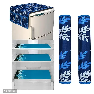 1 Pc Fridge Cover For Top With 6 Pockets + 2 Handle Cover + 3 Fridge Mats( Fridge Cover Combo Set Of 6 Pcs)