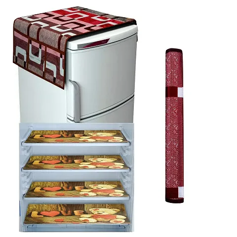 Combo of Fridge Cover, 1 Handle Cover and 4 Fridge Mats