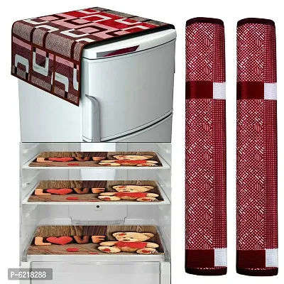 1 Pc Fridge Cover For Top With 6 Pockets + 2 Handle Cover + 3 Fridge Mats( Fridge Cover Combo Set Of 6 Pcs)