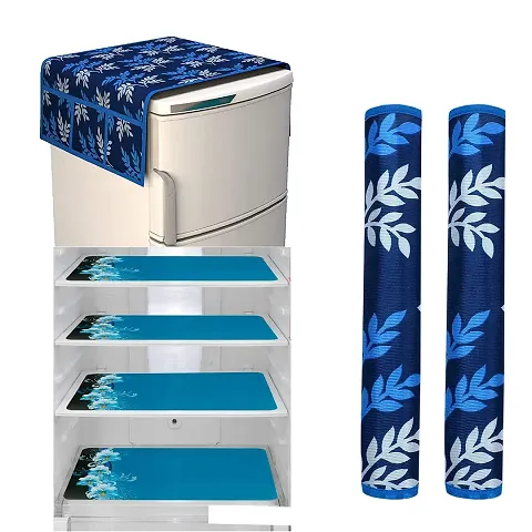 Combo of Fridge Top Cover, 2 Fridge Handle Cover and 4 Fridge Mats