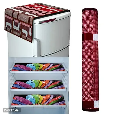 1 Pc Fridge Cover For Top With 6 Pockets + 1 Handle Cover + 3 Fridge Mats( Fridge Cover Combo Set Of 5 Pcs)-thumb0