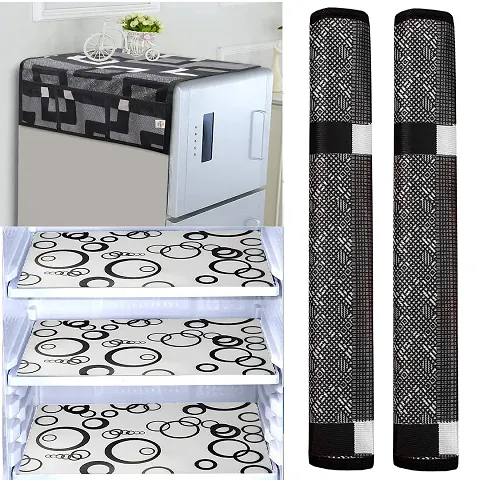 Combo of Fridge Top Cover, 2 Handle Cover and Fridge Mats