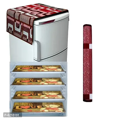 1 Pc Fridge Cover For Top With 6 Pockets + 1 Handle Cover + 4 Fridge Mats( Fridge Cover Combo Set Of 6 Pcs)-thumb0