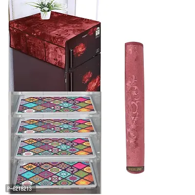 1 Pc Fridge Cover For Top With 6 Pockets + 1 Handle Cover + 4 Fridge Mats( Fridge Cover Combo Set Of 6 Pcs)