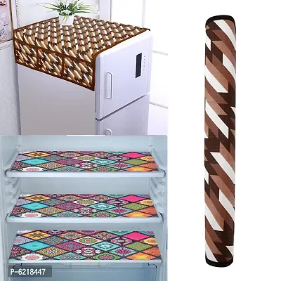 1 Pc Fridge Cover For Top With 6 Pockets + 1 Handle Cover + 3 Fridge Mats( Fridge Cover Combo Set Of 5 Pcs)