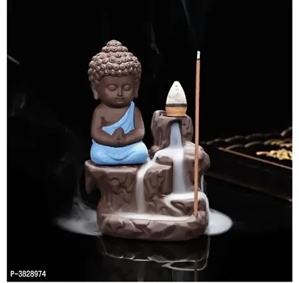 Meditating Monk Buddha Smoke Backflow Cone Decorative Incense Holder (Blue)-thumb0