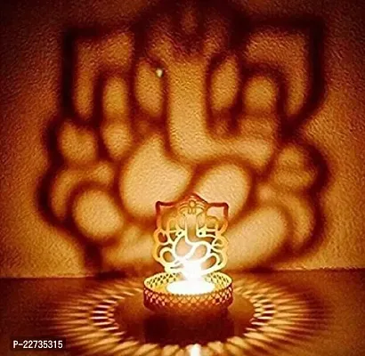 Shadow Ganesh Tealight Candle Holder Handcrafted Table Tea Light Holder (Iron) - Tea Light Candle Holder for Home Decor Ganesha tealight candle holder Stand for Home Decoration-thumb0