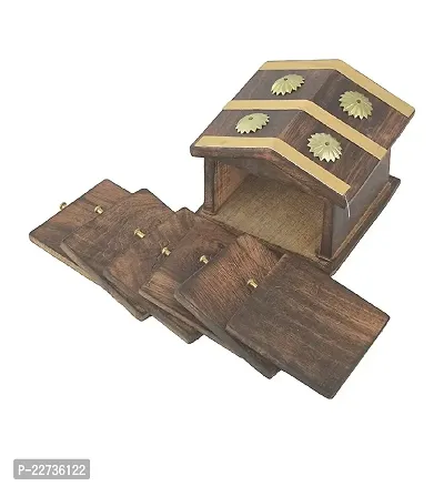 Wooden Brass Handmade Hut Shape Coaster Table Coaster - Set of 6 for Dining Table