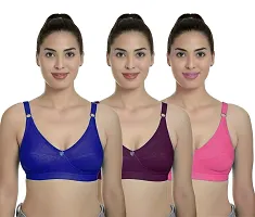 Women?s Cotton Lycra Blend Bra, Regular Everyday Bra|Full Coverage Bra|Soft and fine Quality Fabric with Solid Work R Cup Bra_Blue::Maroon::Orange_32-thumb1