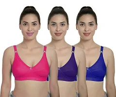 Women?s Cotton Lycra Blend Bra, Regular Everyday Bra|Full Coverage Bra|Soft and fine Quality Fabric with Solid Work R Cup Bra_Pink::Dark Blue::Blue_40-thumb1