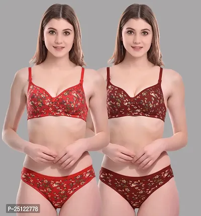 Stylish Cotton Bra And Panty Set For Women Pack Of 2