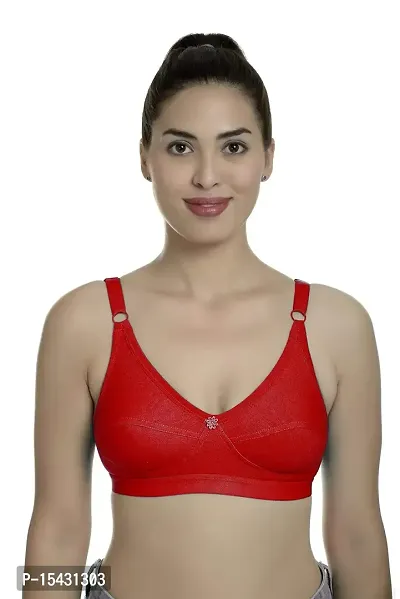 Women?s Cotton Lycra Blend Bra, Regular Everyday Bra|Full Coverage Bra|Soft and fine Quality Fabric with Solid Work R Cup Bra_Red_38