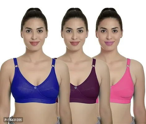 Women?s Cotton Lycra Blend Bra, Regular Everyday Bra|Full Coverage Bra|Soft and fine Quality Fabric with Solid Work R Cup Bra_Blue::Maroon::Orange_38-thumb0