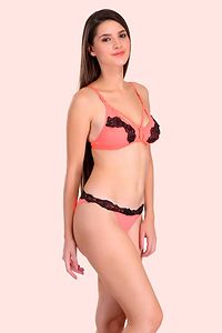 Red Cotton Self Pattern Lingerie Sets For Women-thumb1