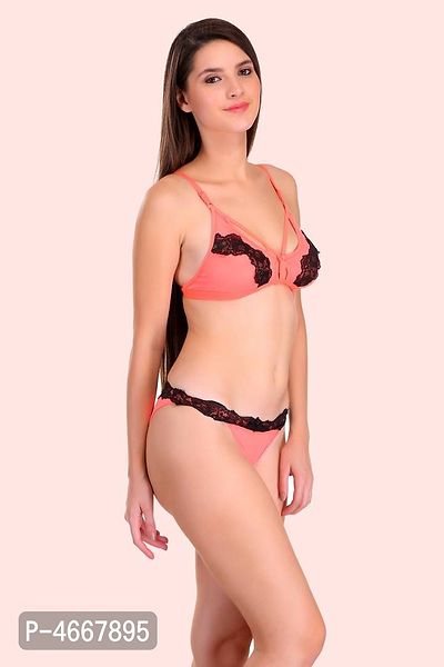 Red Cotton Self Pattern Lingerie Sets For Women-thumb2