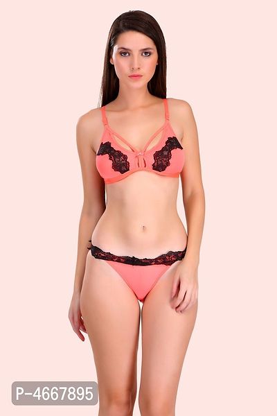 Red Cotton Self Pattern Lingerie Sets For Women
