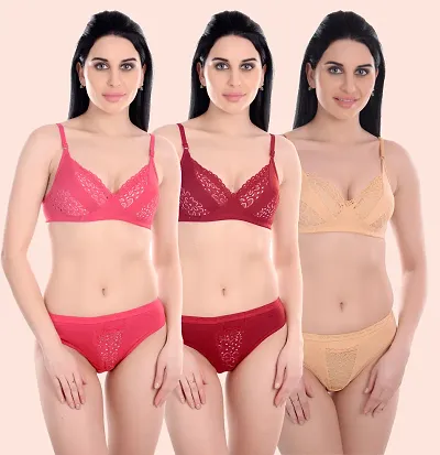 Women Bra Panty Set for Lingerie Set ( Pack of 3 )