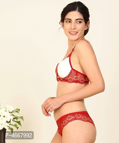 Women Lace Cotton Bra Panty Set for Lingerie Set  ( Pack of 1 )-thumb3