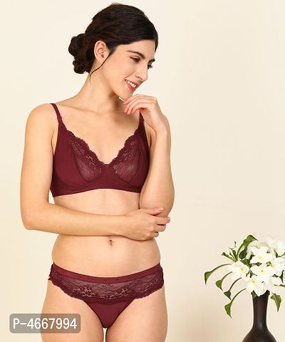 Women Lace Cotton Bra Panty Set for Lingerie Set  ( Pack of 1 )-thumb0