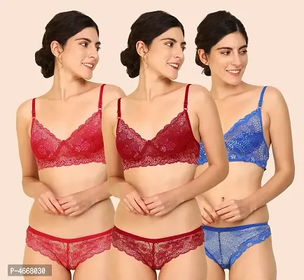 Buy Women Cotton Bra Panty Set for Lingerie Set ( Pack of 3