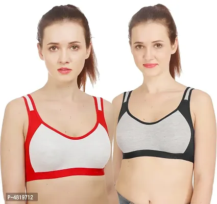 Women Cotton Non Padded Non-Wired Bra ( Pack of 2 ) ( Color : Red,Black ) ( Size : 30 )