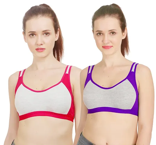 Women Non Padded Non-Wired Gym Sports Bra (Pack of 2) (Maroon,Purple)