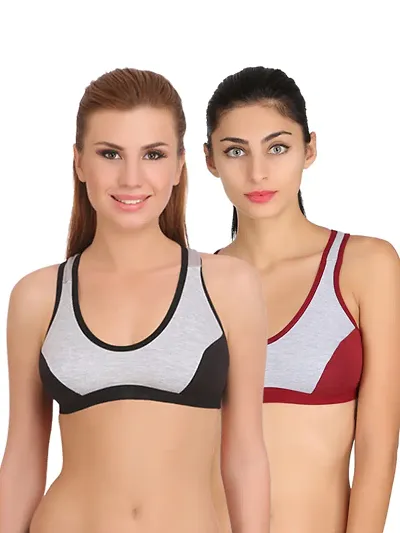 Deevaz Combo of 2 Non-Padded Rich Cross Back Sports Bra in Hot-Pink & (36, Pink)