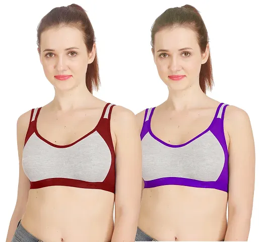 Women Non Padded Non-Wired Gym Sports Bra (Pack of 2) (Maroon,Black)