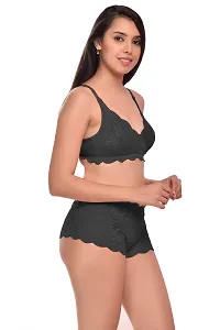 Elegant Net Self Pattern Bras And Panty Set For Women- Pack Of 2-thumb2