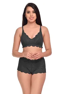 Elegant Net Self Pattern Bras And Panty Set For Women- Pack Of 3-thumb2