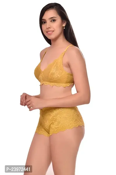 Elegant Net Self Pattern Bras And Panty Set For Women- Pack Of 3-thumb4