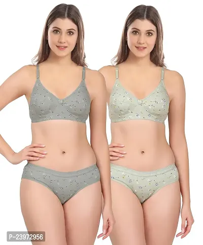 Elegant Cotton Self Pattern Bras And Panty Set For Women- Pack Of 2-thumb0