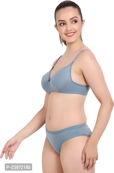 Elegant Cotton Self Pattern Bras And Panty Set For Women- Pack Of 2-thumb3