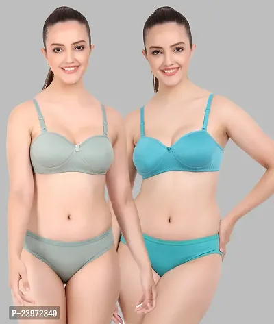 Elegant Cotton Self Pattern Bras And Panty Set For Women- Pack Of 2-thumb0