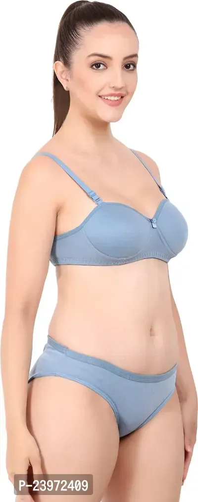 Elegant Cotton Self Pattern Bras And Panty Set For Women- Pack Of 2-thumb2