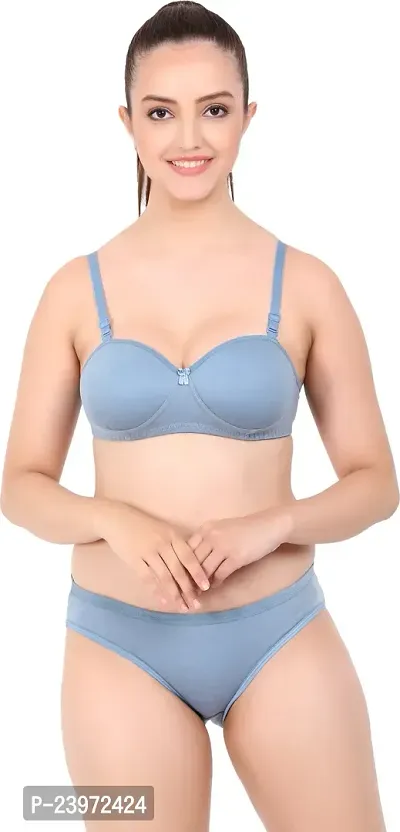 Elegant Cotton Self Pattern Bras And Panty Set For Women- Pack Of 2-thumb4