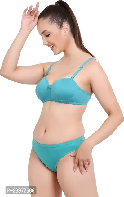 Elegant Cotton Self Pattern Bras And Panty Set For Women-thumb3