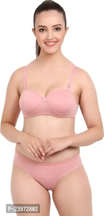 Elegant Cotton Self Pattern Bras And Panty Set For Women- Pack Of 3-thumb2
